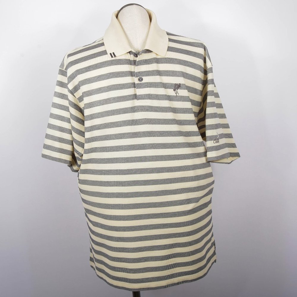 Ashworth Striped Polo Golf Shirt Gray Tan Large